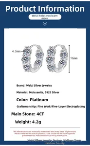 Vue détaillée de boucles d'oreilles moissanite 4CT en argent S925, 16 mm x 4,5 mm