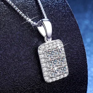 Minimalist S925 sterling silver sugar cube necklace with shimmering moissanite stones