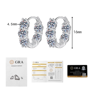 Détail de boucles d'oreilles moissanite en argent S925 avec dimensions et certificat GRA