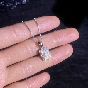 Sparkling S925 sterling silver moissanite square pendant necklace on a box chain