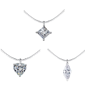Ασημένιο κολιέ S925 με μενταγιόν moissanite σε σχήμα τετράγωνο, καρδιά και marquise