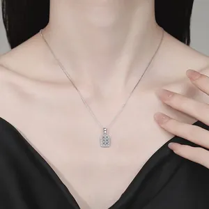 Elegant S925 sterling silver necklace featuring a square moissanite pavé pendant for women
