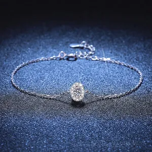 Braccialetto Moissanite in Argento Sterling 925 per Donna Minimalista Ovale Halo Intarsiato Gioielli Moissanite Con Certificato GRA