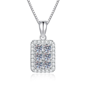S925 sterling silver square moissanite necklace with shimmering box chain for women