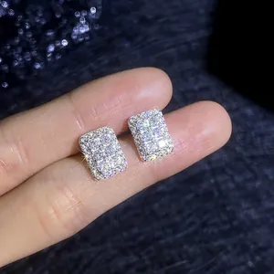 Minimalist S925 sterling silver moissanite stud earrings with sparkling pave zircon accents