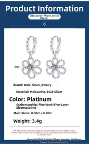 Detail of S925 silver flower earrings with 0.3ct Moissanite center stone settings