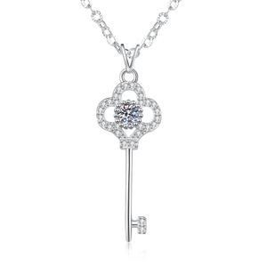 Collier clé crépuscule en argent sterling S925 moissanite avec pendentif zircon brillant