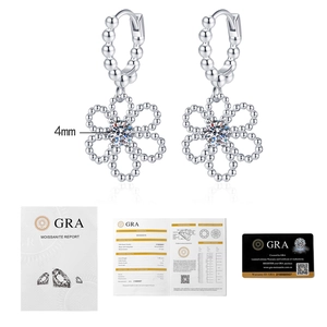 Detail of S925 silver camellia earrings with 4mm moissanite and GRA certificate