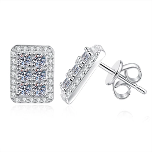 Sparkling S925 sterling silver square moissanite stud earrings with a white gold finish