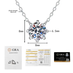 Detail of 1ct Moissanite necklace with GRA certificate and S925 silver 8-claw setting