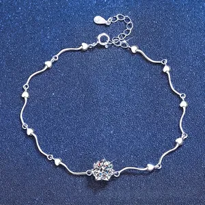 S925 Sterling Silver Moissanite Bracelet For Women D Color Round Moissanite Heart Snowflake Inlaid Rhinestone Chain Jewelry