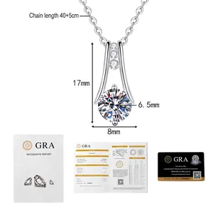 Moissanite pendant dimensions 17x8mm with 1ct GRA certification report and card