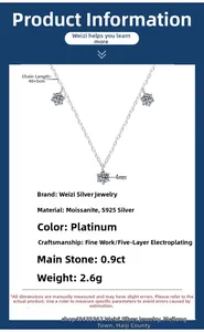 Detailed specs of S925 silver moissanite necklace with triple 4mm stone pendants
