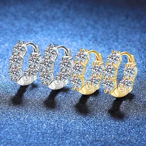 Boucles d'Oreilles Créoles Moissanite 4 Carats en Forme de U Argent Sterling 925 Plaqué Platine Or Avec Certificat GRA Bijoux