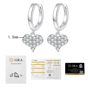 Detail of S925 silver heart moissanite earrings with official GRA certificates and card