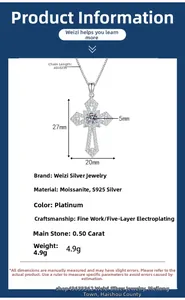 Macro detail of S925 sterling silver cross pendant with 0.5ct moissanite gemstone