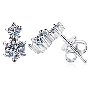 925 sterling silver stud earrings featuring round moissanite in a six-prong setting