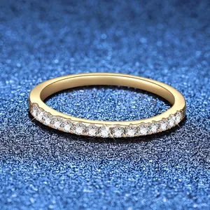 Minimalist 925 Sterling Silver Gold Plated 0.22ct Moissanite Row Ring For Women Simple Eternity Wedding Band Jewelry