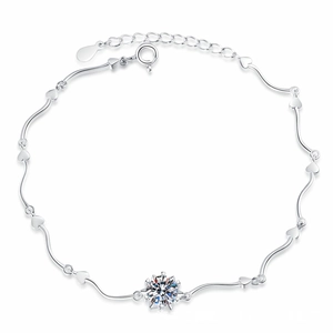 S925 sterling silver moissanite bracelet with heart elements and round cut stone