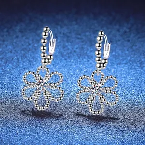 S925 Sterling Silver Moissanite Camellia Drop Earrings French Vintage Hollow Flower Dangle Earrings For Women Fine Jewelry Gift