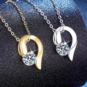 Élégant Collier Pendentif Cœur en Argent Sterling 925 Moissanite Romantique Incrusté Plaqué Or Blanc Bijoux Fins pour Femmes