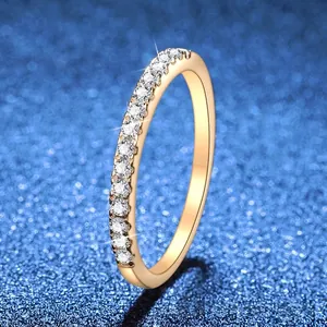 Minimalist S925 sterling silver band ring featuring sparkling moissanite stones