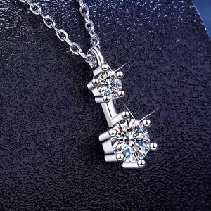 Classic S925 sterling silver moissanite necklace with double stone pendant design
