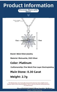 Detailed specs of S925 silver snowflake necklace with 14mm moissanite pendant
