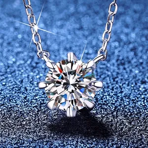 925 Sterling Silver Moissanite Solitaire Necklace D Color VVS1 Crown 6 Claw Pendant For Women Elegant Jewelry Gift