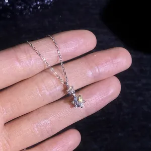 Classic S925 sterling silver double moissanite pendant necklace with six-prong setting