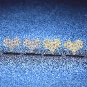 925 Sterling Silver Moissanite Heart Stud Earrings Pave Rhinestone Sparkling Wedding Party Fashion Jewelry Gift For Women