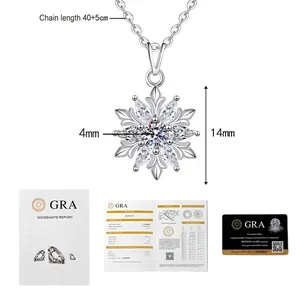 Detail of snowflake moissanite necklace pendant with S925 silver chain and GRA certificate