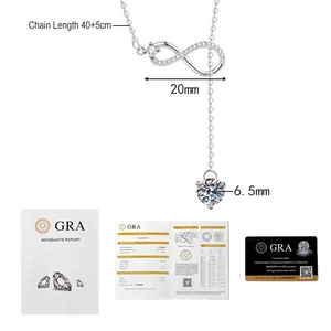 Detail of 925 silver infinity necklace with 1ct moissanite and GRA certificate documentation