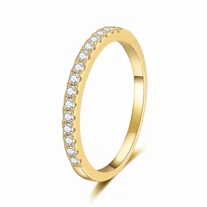 Minimalist gold S925 sterling silver half eternity ring with brilliant round moissanite stones