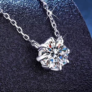 Elegant 1 carat Moissanite pendant necklace in S925 sterling silver with six-prong setting