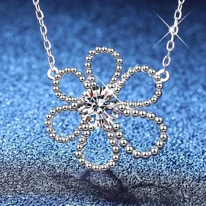 S925 Sterling Silver Moissanite Flower Pendant Necklace Elegant Camellia Clavicle Chain Jewelry For Women Gift