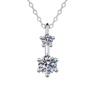 Classic S925 silver moissanite necklace with double round-cut stones in six-prong settings