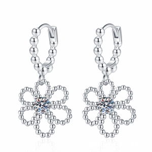 Elegant S925 sterling silver camellia flower earrings with D-color moissanite stones