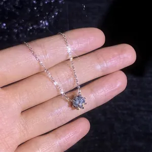 Classic 925 sterling silver solitaire necklace with 1 carat moissanite and 6-prong setting
