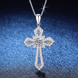 S925 Sterling Silver Moissanite Cross Pendant Necklace For Women Cool Hip Hop Style Jewelry With GRA Certificate