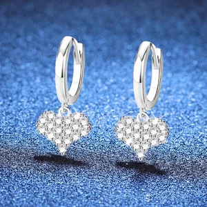 Moissanite 925 sterling silver heart earrings with sparkling pave setting studs