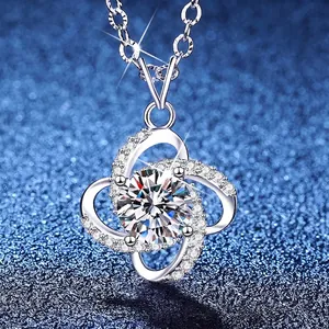 925 Sterling Silver Moissanite Clover Pendant Necklace Sparkling Lab Diamond Flower Jewelry For Women Elegant Necklace Gift