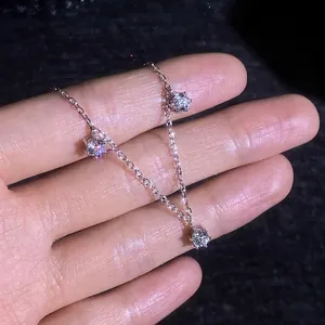 Elegant S925 silver necklace with three round moissanite pendants in a six-prong setting
