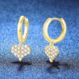 Moissanite 925 sterling silver heart hoop earrings with elegant gold plating