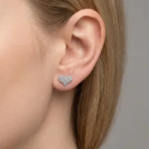 Sparkling Moissanite heart stud earrings in S925 sterling silver for women