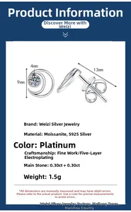 Detailed specifications of S925 sterling silver moon moissanite stud earrings