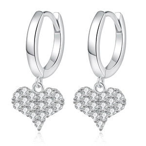 S925 sterling silver heart drop earrings with shimmering pavé moissanite stones