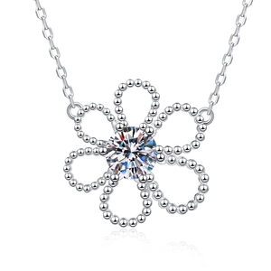 S925 sterling silver camellia flower necklace with a bright D color moissanite pendant