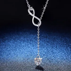 925 Sterling Silver Moissanite Infinity Pendant Necklace For Women Elegant Tassel Y Shaped Rhinestone Infinity Symbol Jewelry Gift