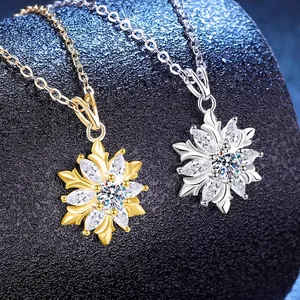 Moissanite S925 Sterling Silver Snowflake Necklace For Women Elegant Romantic Jewelry With GRA Certificate Anniversary Gift